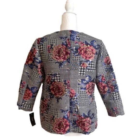 Alfani Blazer Jacket Houndstooth Floral Berry Snap Button Front Medium Petite - Picture 4 of 15